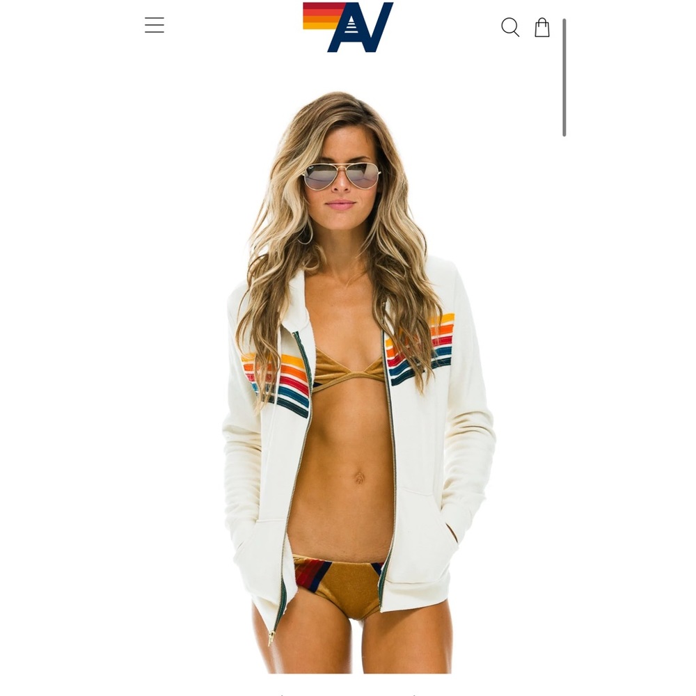 NWT Aviator Nation Vintage White Five Stripes Hoodie